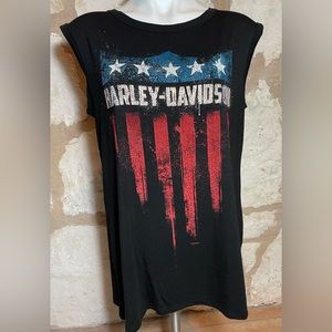 Harley-Davidson Sleeveless Top with Bejeweled Red, White, and Blue Design.